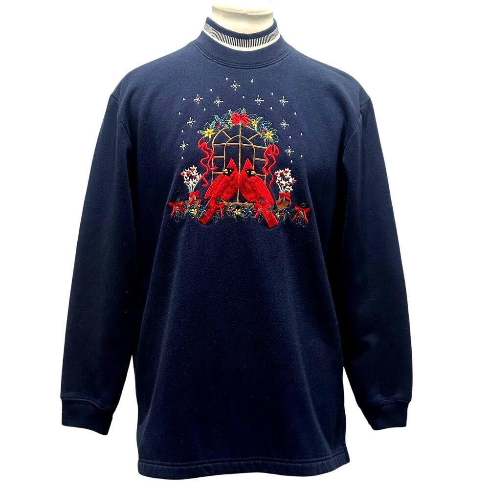 VINTAGE Bobbie Brooks Navy Mock Neck Cardinal Cardinals Sweatshirt SM Holiday